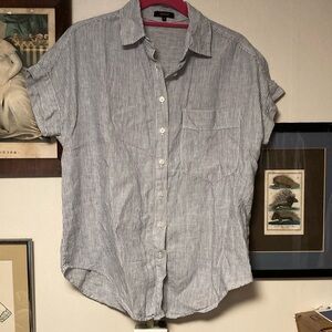 Quince Striped Linen Button Down Shirt Short Sleeve